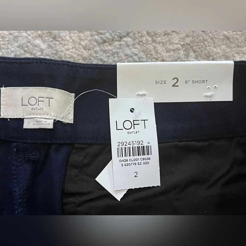NWT LOFT Navy Blue 6” Mid Waist Shorts Chino Dress Sz 2 Small XS